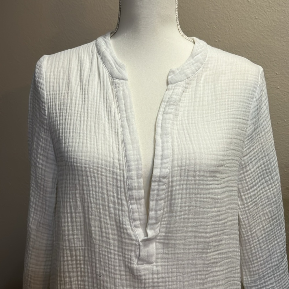 Kona Sol V-neck Cotton Tunic Swimsuit Cover-up White/Pockets size S - Picture 5 of 12